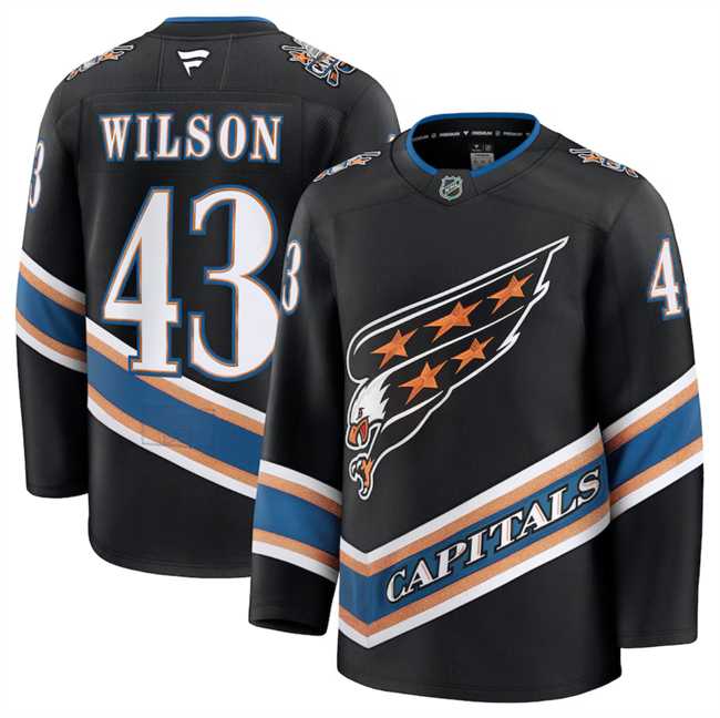 Mens Washington Capitals #43 Tom Wilson Black 2024-25 Alternate Stitched Hockey Jersey Dzhi